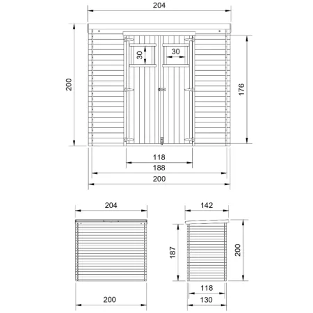 Casetta da Giardino 200x130 Legno 19 mm Doppia Porta Pavimento 2 m2