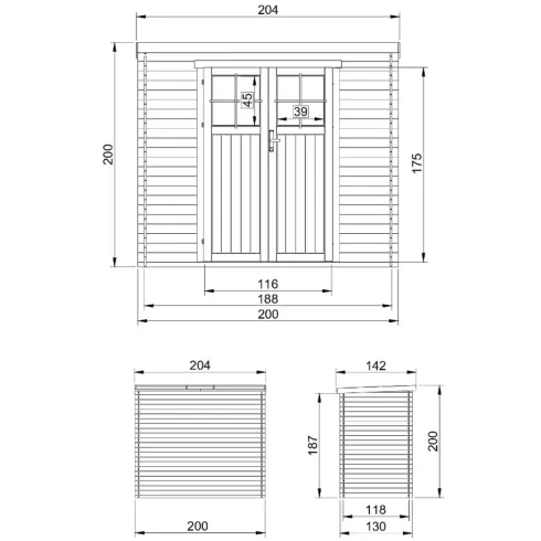 Casetta da Giardino 204x142 Legno 19 mm Pavimento Porta Serratura 2 m2