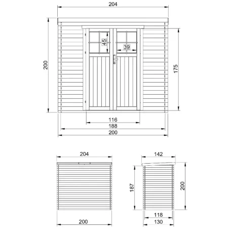 Casetta da Giardino 204x142 Legno 19 mm Pavimento Porta Serratura 2 m2