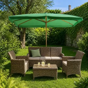 Ombrellone in Legno 2x3 Verde Palo Centrale da Giardino Rettangolare 2