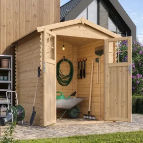 Casetta da Giardino in Legno 180x180 Pavimento Porta con Serratura 2