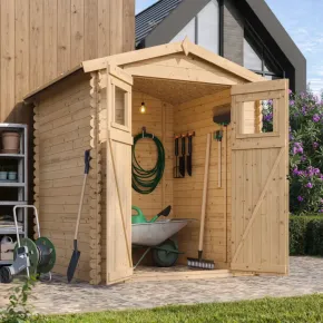 Casetta da Giardino 180x180 Legno 19mm Pavimento Porta con Finestra 2