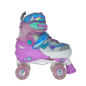 Pattini per Bambini Quad Mermaid Regolabili 30-33 4 Ruote LED Luminose