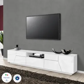 Mobile Porta TV 220 cm Bianco Laccato Lucido 4 Ante Vano Cassetto Legno 2