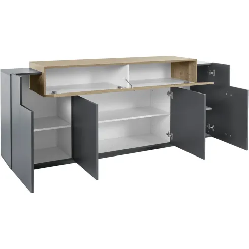 Credenza da Soggiorno 200 cm 4 Ante Battenti 1 Ribalta Antracite Rovere