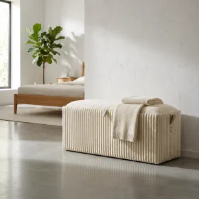 Pouf Panca Contenitore Bianco Imbottito Mdf Poliestere Camera da Letto 2
