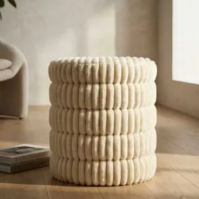 Pouf Letto Divano Bianco Rotondo Imbottito Mdf Poliestere Morbido 2