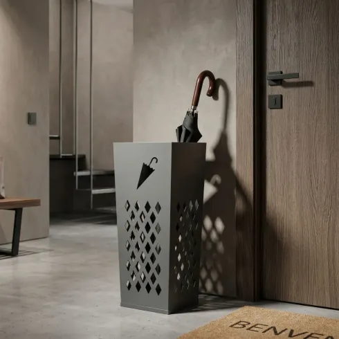 Portaombrelli da Ingresso in Metallo Design Ombrello Rombi Grigio 19x19