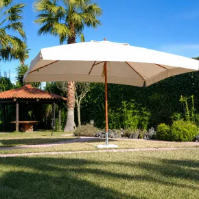 Ombrellone Oasis 3x4 Ecru Palo Centrale Legno Copertura Giardino Ombra Tavolo 2