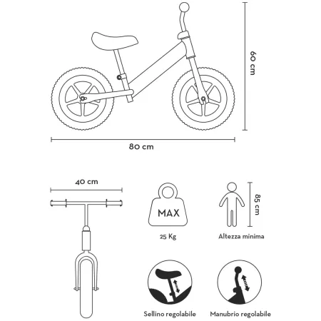 Balance Bike Bicicletta Bambini Azzurra Rocket Senza Pedali 2-3 Anni