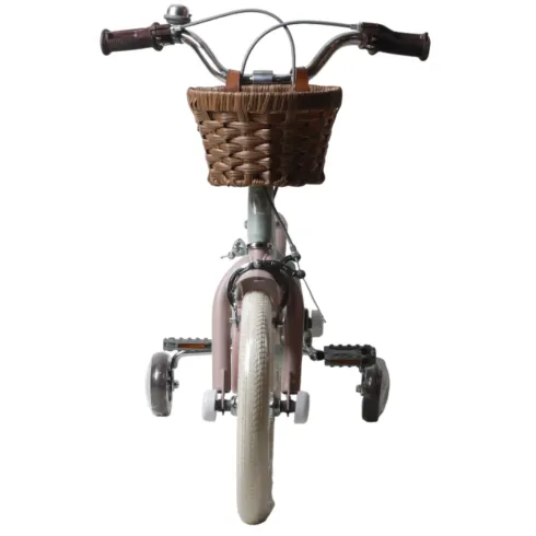 Bicicletta 14" Bambini Verde Regolabile Rotelle Cestino Freni Caliper