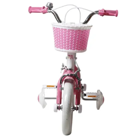 Bicicletta per Bambini 12" Unicorno Rosa Bianco con Rotelle Cestino