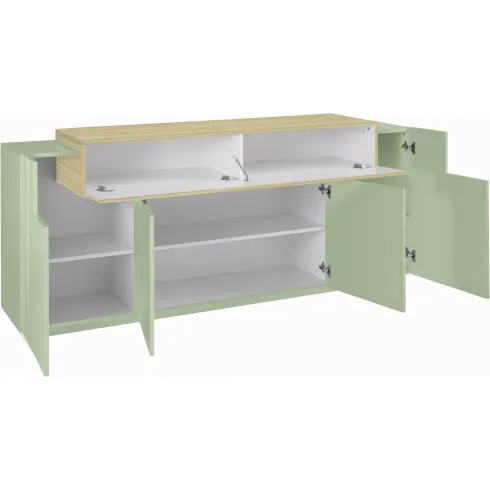 Credenza Cucina Soggiorno Verde Salvia Rovere 5 Ante Battenti Ribalta