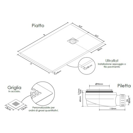 Piatto Doccia Rettangolare Slim Effetto Pietra Tagliabile Angolare Marmoresina