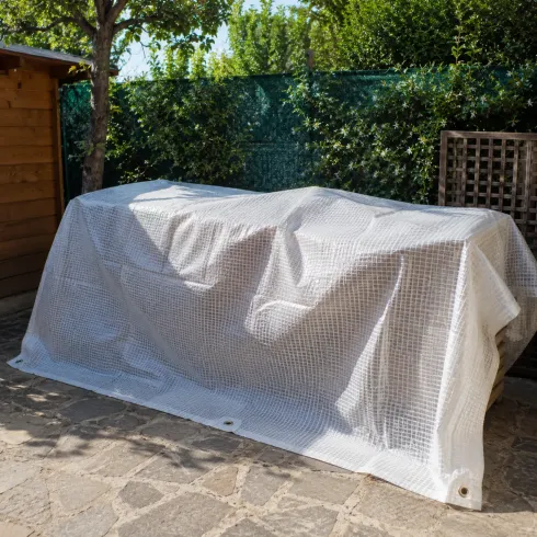 Telo Occhiellato Copertura Impermeabile 5x8 m Lavabile PE Bianco