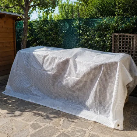 Telo Occhiellato Copertura Impermeabile 5x8 m Lavabile PE Bianco