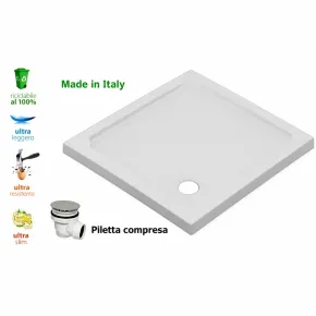 Piatto Doccia Quadrato in Resina 76x76x3 cm Ultrasottile Antiscivolo 2