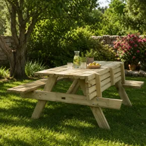 Tavolo da Picnic in Legno Impregnato con Panche Integrate da Giardino 2