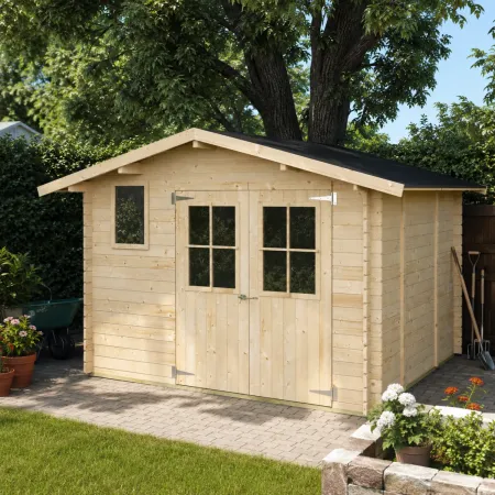Casetta in Legno con Pavimento 3x3 m Block House Doopia Porta Finestra