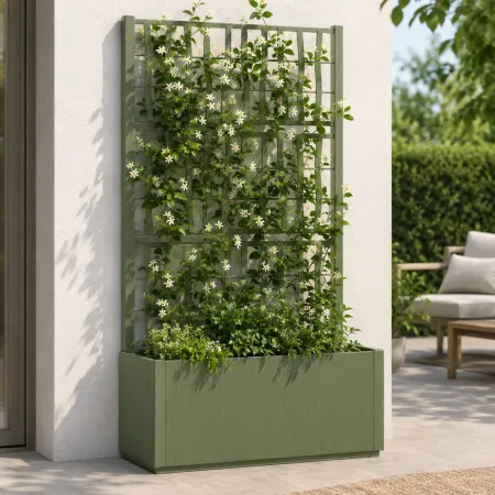 Fioriera con Spalliera Rampicanti Verde 80x36x140 cm in Plastica