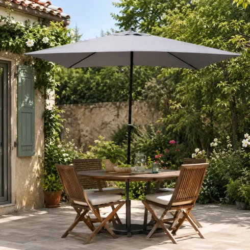 Ombrellone Rettangolare 2x3 mt Grigio Antivento da Tavolo Giardino Palo Centrale