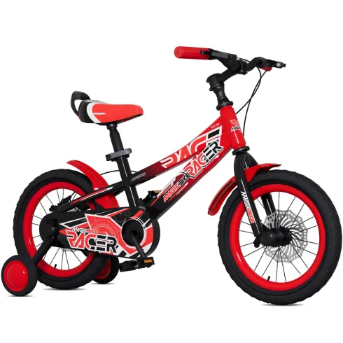 Bicicletta per Bambini 16" Rosso Rotelle Laterali con Freno a Disco