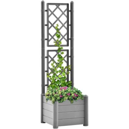 Fioriera con Spalliera Grigliata per Rampicanti Grigio 43x43x142 cm