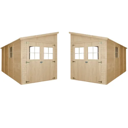 Casetta da Giardino 2x4 m in Legno 17 mm Addossata Aperta Doppia Porta