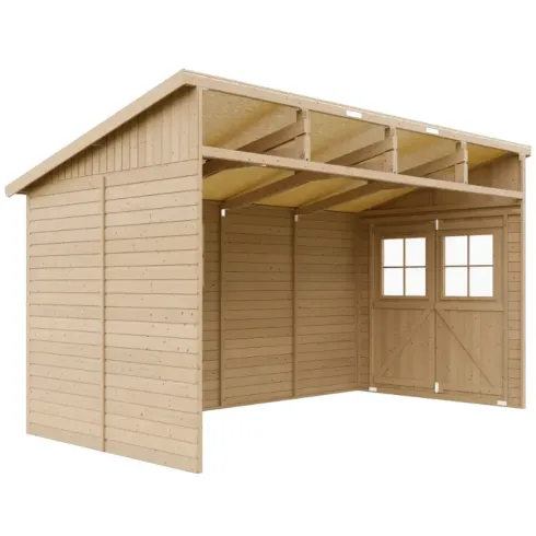 Casetta da Giardino 2x4 m in Legno 17 mm Addossata Aperta Doppia Porta