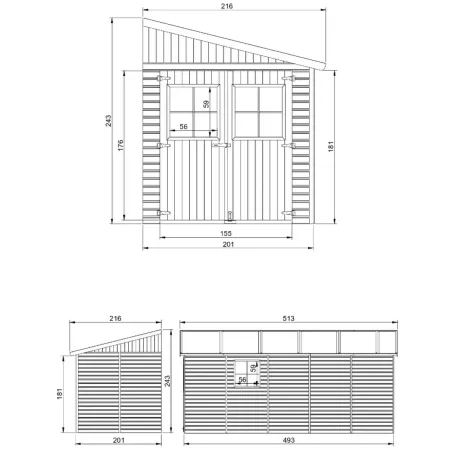 Casetta in Legno 17 mm da Giardino 2x5 m con Pavimento Addossata 10 m2