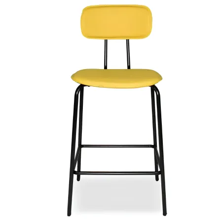 Set 2 Sgabelli da Bar per Cucina Penisola Ecopelle Giallo Effetto Cuoio