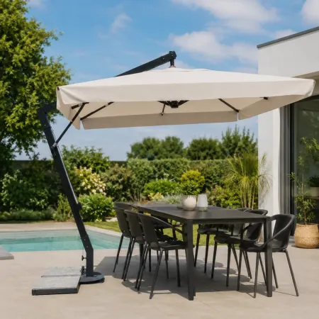 Ombrellone da Giardino Palo Laterale 3x3 m Telo Impermeabile Ecrù