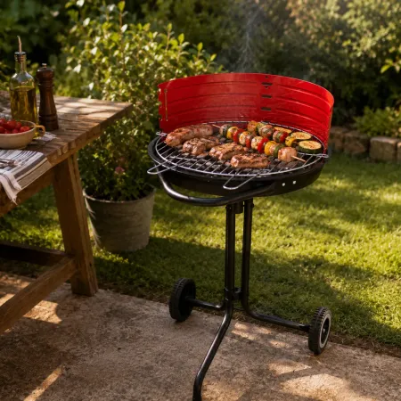 Barbecue Tondo da Esterno a Carbonella Portatile Griglia Regolabile