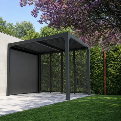 Pergola Bioclimatica Alluminio con Tenda Pannelli Privacy 240x300 cm