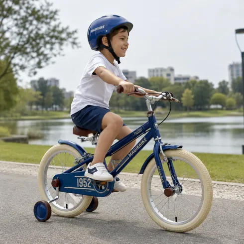 Bicicletta per Bambini 16" Blu Vintage Regolabile con Stabilizzatori