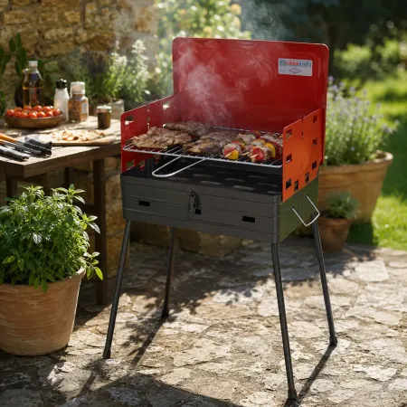 Barbecue a Carbonella 40x30 Richiudibile a Valigetta Rosso Regolabile