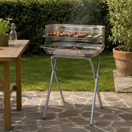 Barbecue da Esterno a Carbonella in Acciaio Regolabile 48x36 cm