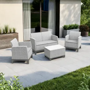 Salotto da Giardino Effetto Juta con Cuscini Grigio Chiaro 4 Posti 2