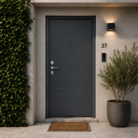 Pannello per Porta Blindata Alluminio Grigio con Incisioni 90x210 cm
