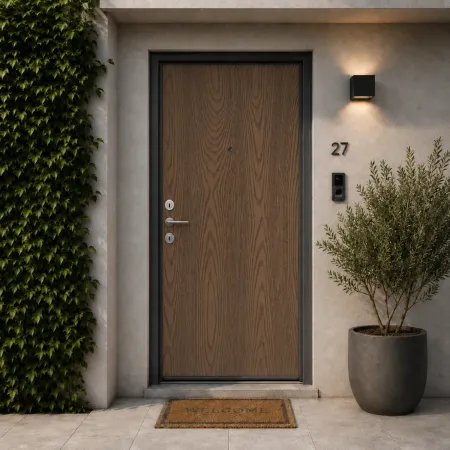 Pannello per Porta Blindata Alluminio Noce Venature Verticali 90x210 cm