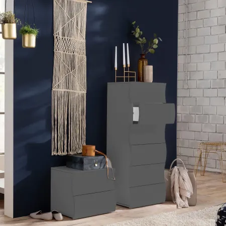 Comodino 2 Cassetti Antracite Opaco in Legno Camera da Letto