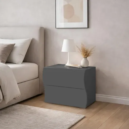 Comodino 2 Cassetti Antracite Opaco in Legno Camera da Letto