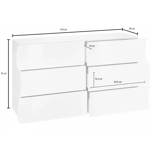 Cassettiera Madia con 6 Cassetti 150 cm in Legno Antracite Opaco
