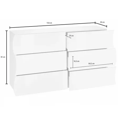 Cassettiera Madia con 6 Cassetti 150 cm in Legno Antracite Opaco