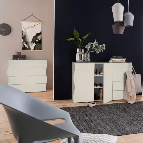 Cassettiera 4 Cassetti Madia in Legno Beige Cachemire Camera Ingresso