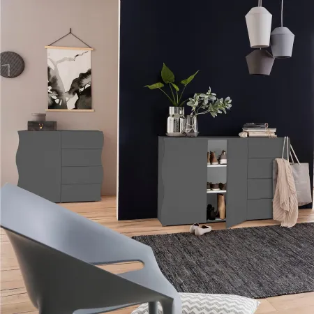 Madia Salvaspazio con 1 Anta 4 Cassetti Credenza Legno Antracite