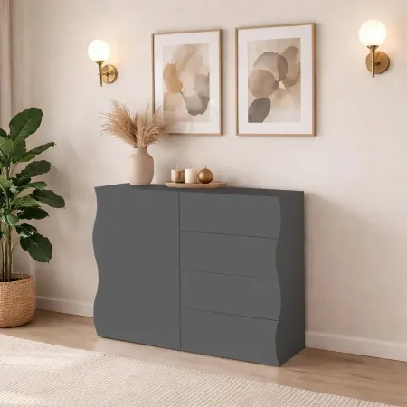 Madia Salvaspazio con 1 Anta 4 Cassetti Credenza Legno Antracite