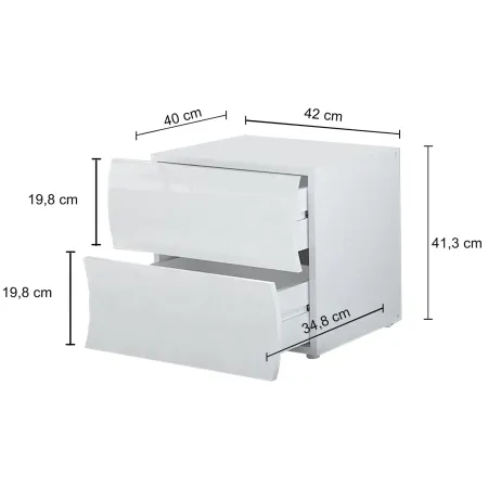 Comodino con 2 Cassetti in Legno Bianco Lucido Camera da Letto