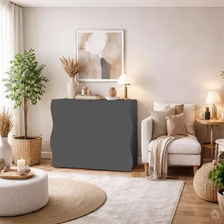 Credenza Multiuso 2 Ante Battenti Mensola Antracite Madia in Legno