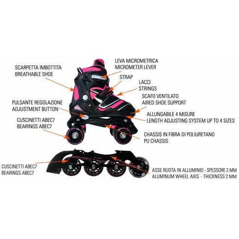 Pattini Bambini 2 in 1 L 38-41 Trasformabili a Rotelle in Linea Fucsia